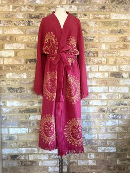Merlot With Gold Sun Long Organic Cotton Robe, 3 of 5