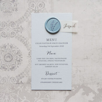 Luxury Wax Seal Wedding Menu Place Cards, 4 of 6