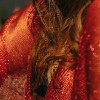 Red Viscose Metallic Tassel Kimono Beach Cover Up, 2 of 3