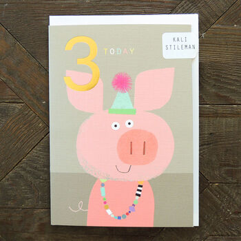 Gold Foiled Piglet 3rd Birthday Card, 3 of 5