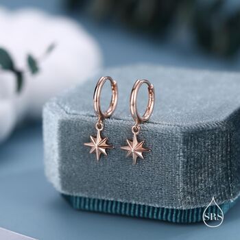 Sterling Silver Tiny Starburst Huggie Hoop Earrings, 4 of 10
