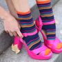 Women's Bamboo Socks Navy Blue Wavy Rainbow Stripe, thumbnail 1 of 5