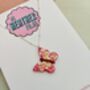 Pink Butterfly Glitter Charm Necklace / Garden Party Gift / Cute Nature Jewellery / Handmade Accessories, thumbnail 4 of 7