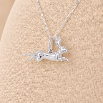 Personalised Sterling Silver Leaping Hare Necklace, 2 of 11