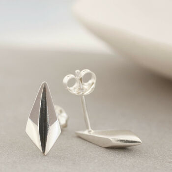 Geometric Earrings. Silver And Black Art Deco Studs, 8 of 9