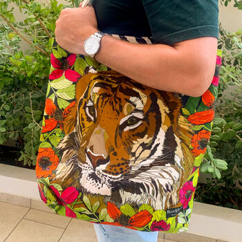 Reversible Large Cotton Tiger Beach Shoulder Bag, 11 of 12