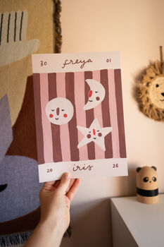 Personalised Illustrated Name Print With Moons, Stars And Stripes, 8 of 11