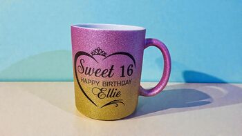 Personalised Sweet 16 Glitter Mug – Happy Birthday Gift, 4 of 5