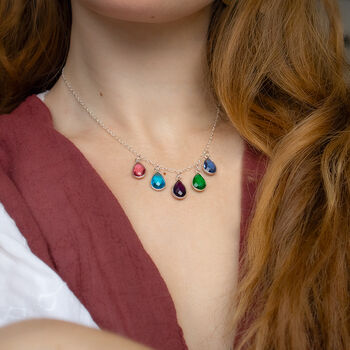 Semi Precious Teardrop Birthstone Family Necklace, 3 of 10