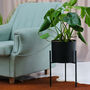 Black Round Metal Planter With Stand, thumbnail 1 of 4