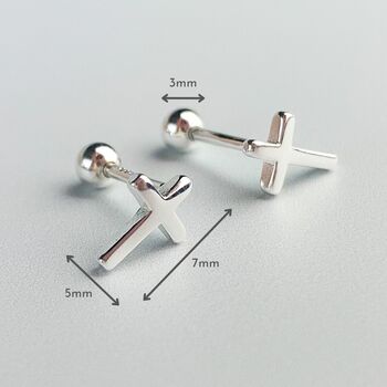 Sterling Silver Cross Screw Back Stud Earrings, 4 of 5