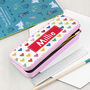 Personalised Girl's Patterned Pink Pencil Case Tin, thumbnail 10 of 11