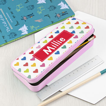 Personalised Girl's Patterned Pink Pencil Case Tin, 10 of 11