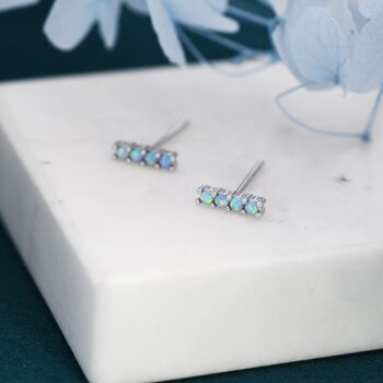 Blue Opal Bar Stud Earrings In Sterling Silver, 3 of 8