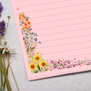 A5 Pink Letter Writing Paper With Garden Flower Border, 2 of 4