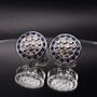 Silver Blue Crystal Cufflinks Round Blue Stone, thumbnail 1 of 5