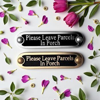 Leave Parcel In Porch Metal Door Sign Modern, 6 of 6