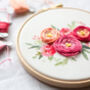 Raspberry And Peach Bouquet Embroidery Hoop Kit, thumbnail 2 of 9