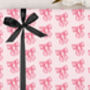 Valentine Wrapping Paper With Pink Bow Design, Three Sheet Pack, thumbnail 1 of 3