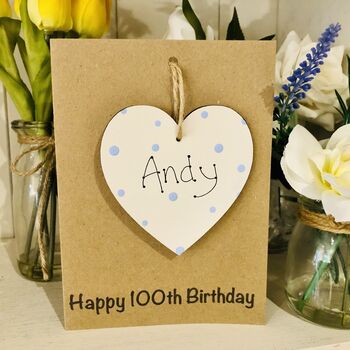 Personalised 100th Birthday Card Wooden Heart Keepsake, 3 of 3