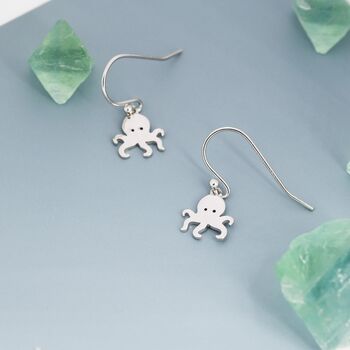 Sterling Silver Octopus Drop Hook Earrings, 2 of 11