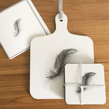 Feather Mini Chopping Board And Coasters Gift Set, 3 of 5