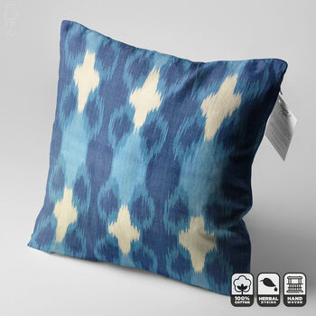 Handwoven Ikat Pillow Cover With Blue Tones, 3 of 8
