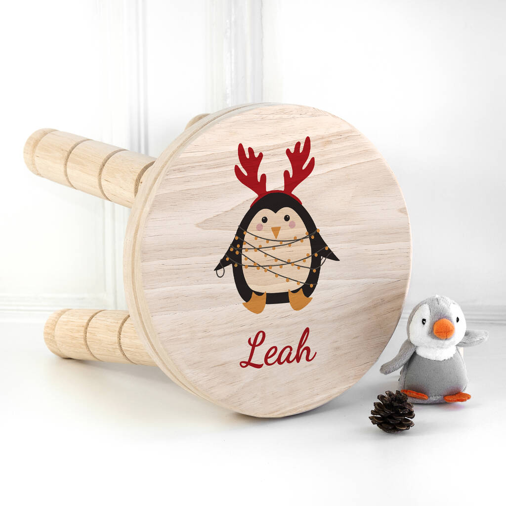 Personalised Christmas Penguin Wooden Stool, 1 of 2