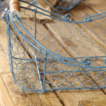 Set Of Three Vintage Blue Garden Trug Baskets, 5 of 7