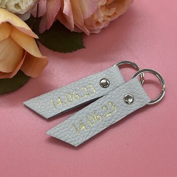 Personalised Leather Mrs And Mrs Key Ring Set, 2 of 3
