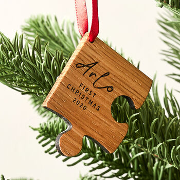 Personalised Wooden Baby First Christmas Decoration, 4 of 5