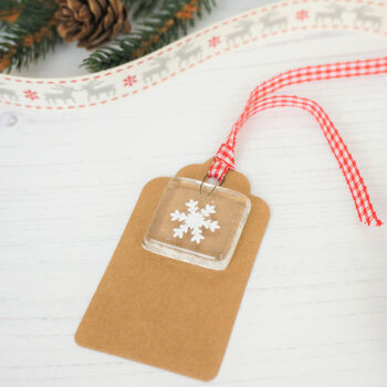 Pack Of Four Handmade Glass Snowflake Gift Tags, 5 of 5