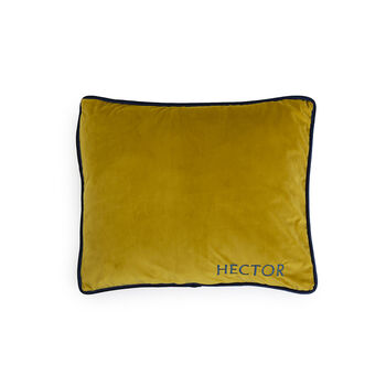 Personalised Pet Bed In Gold And Navy Velvet, 5 of 7
