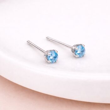 Sterling Silver Aquamarine Micro Stud Earrings – 3mm, 2 of 6