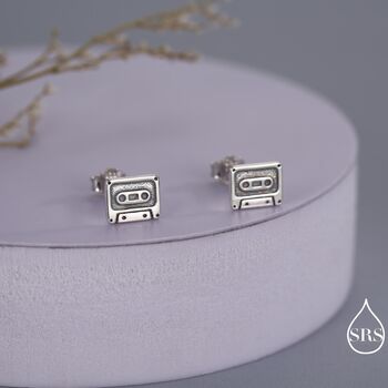 Sterling Silver Retro Music Cassette Tape Stud Earrings, 3 of 12