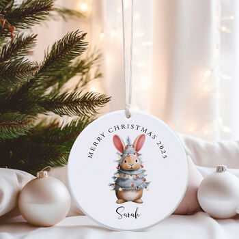 Christmas Ceramic Bauble Cute Bunny Wrapped In Lights, 3 of 8