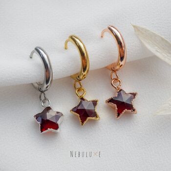 Garnet Star Hoop Earrings, 5 of 11