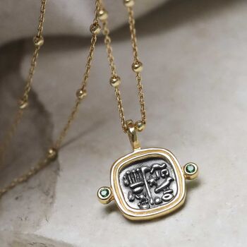 Gold Plated Sterling Silver Hieroglyphics Square Necklace, 7 of 11