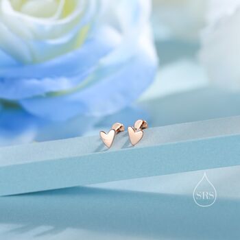 Tiny Heart Flat Back Earrings In Sterling Silver, 2 of 11