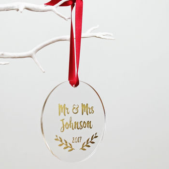 Mr And Mrs First Christmas Foiled Decoration, 2 of 7