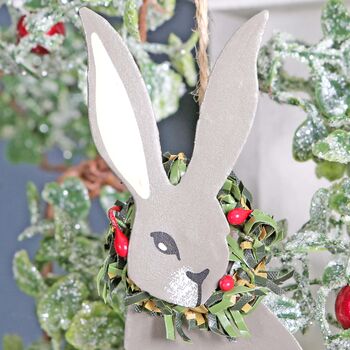 Grey Hare With Wreath Christmas Tree Decoration, 3 of 3