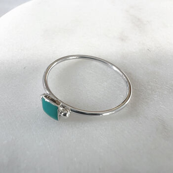 Turquoise Square Detail Sterling Silver Ring, 5 of 6