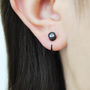 Black Oxidised Silver White Topaz Hoop Stud Earrings, thumbnail 2 of 3