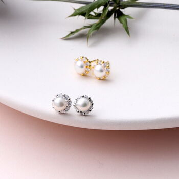 Sterling Silver Pearl And Crystal Earring Studs, 5 of 5