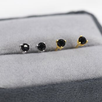 Sterling Silver Tiny Black Diamond Cz Stud Earrings, 5 of 12