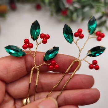 Handmade Festive Hair Pins Set Of Two, 5 of 12