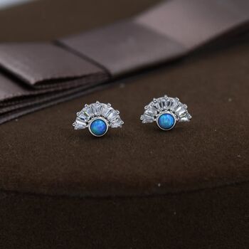 Blue Opal Fan Stud Earrings In Sterling Silver, 4 of 11