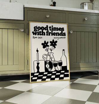 Music Print | Good Times With Friends | Wall Art | Wine And Vinyl Poster, 3 of 8