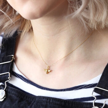 Delicate Tiny Gold Plated Bumblebee Pendant Necklace, 3 of 5
