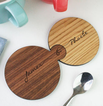 Set Of Two Personalised Wood Interlocking Coasters, 2 of 7